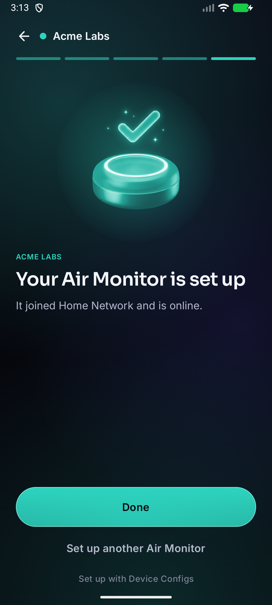 Your Air Monitor is set up: it joined Home Network and is online